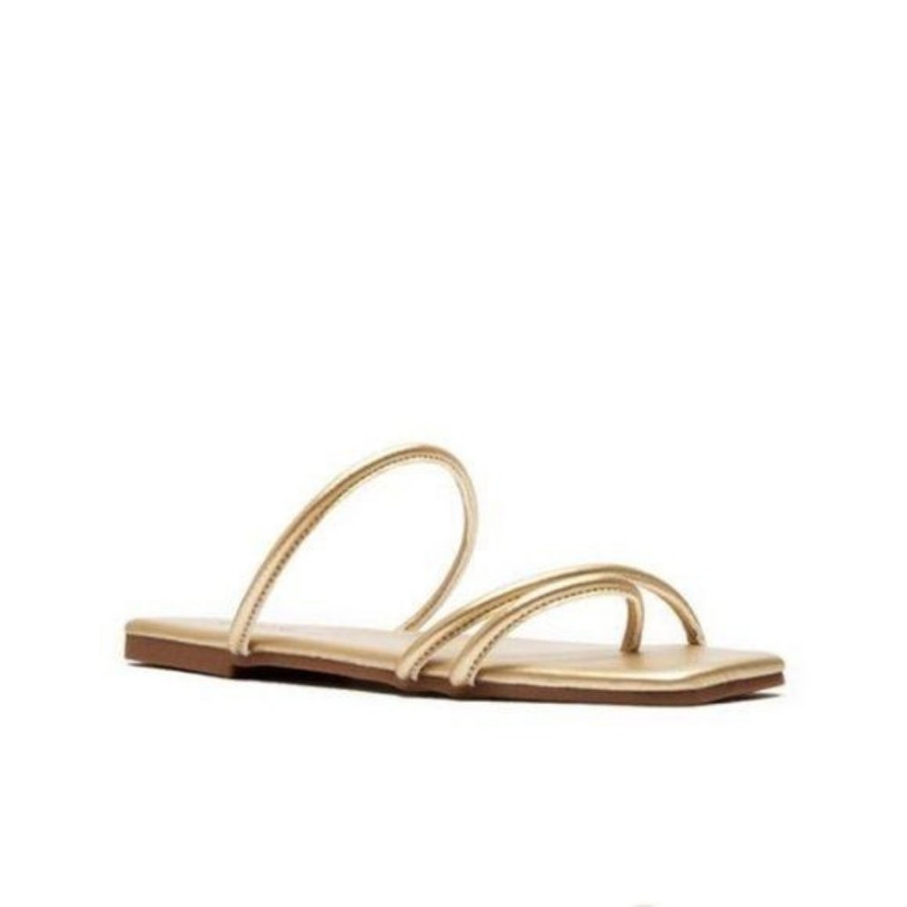Square Toe Strappy Slide Sandals in Light Gold - Picture 2 of 7